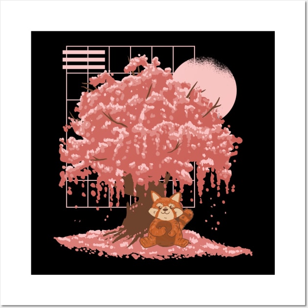 Red Panda Sakura Cherry Blossom Wall Art by Visual Vibes